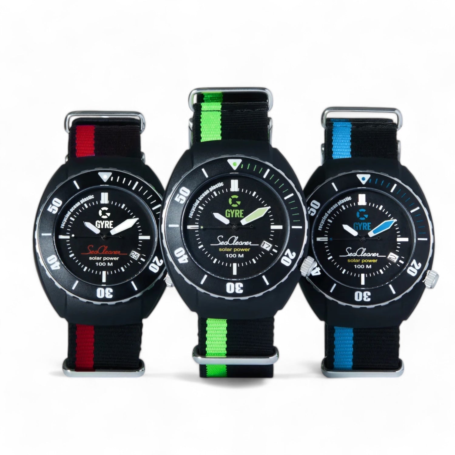 Gyre horloge SeaCleaner - duurzaam design met gerecycled materiaal in drie kleuren