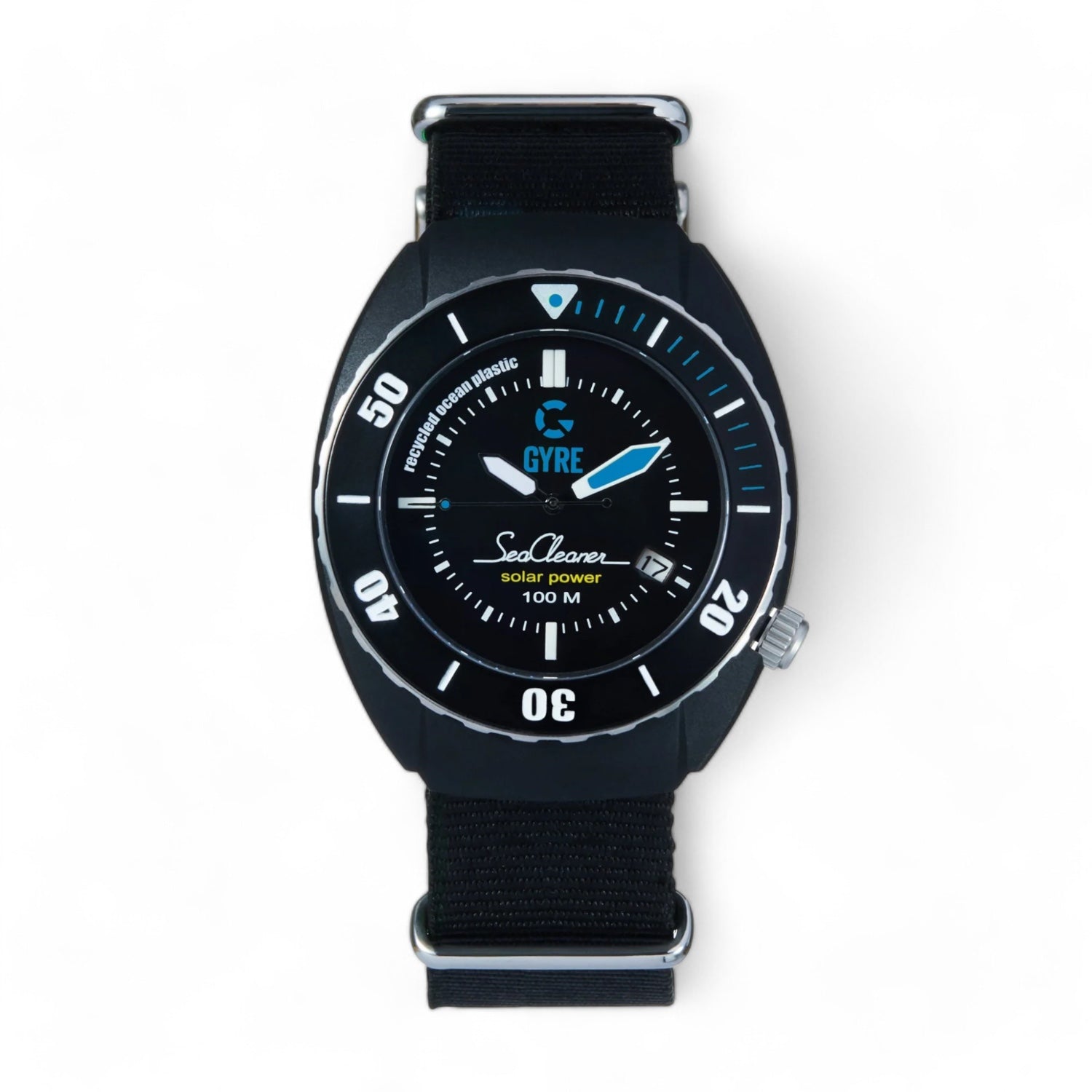 Gyre horloge SeaCleaner Black NATO - met Japans solar uurwerk, gerecylced materiaal