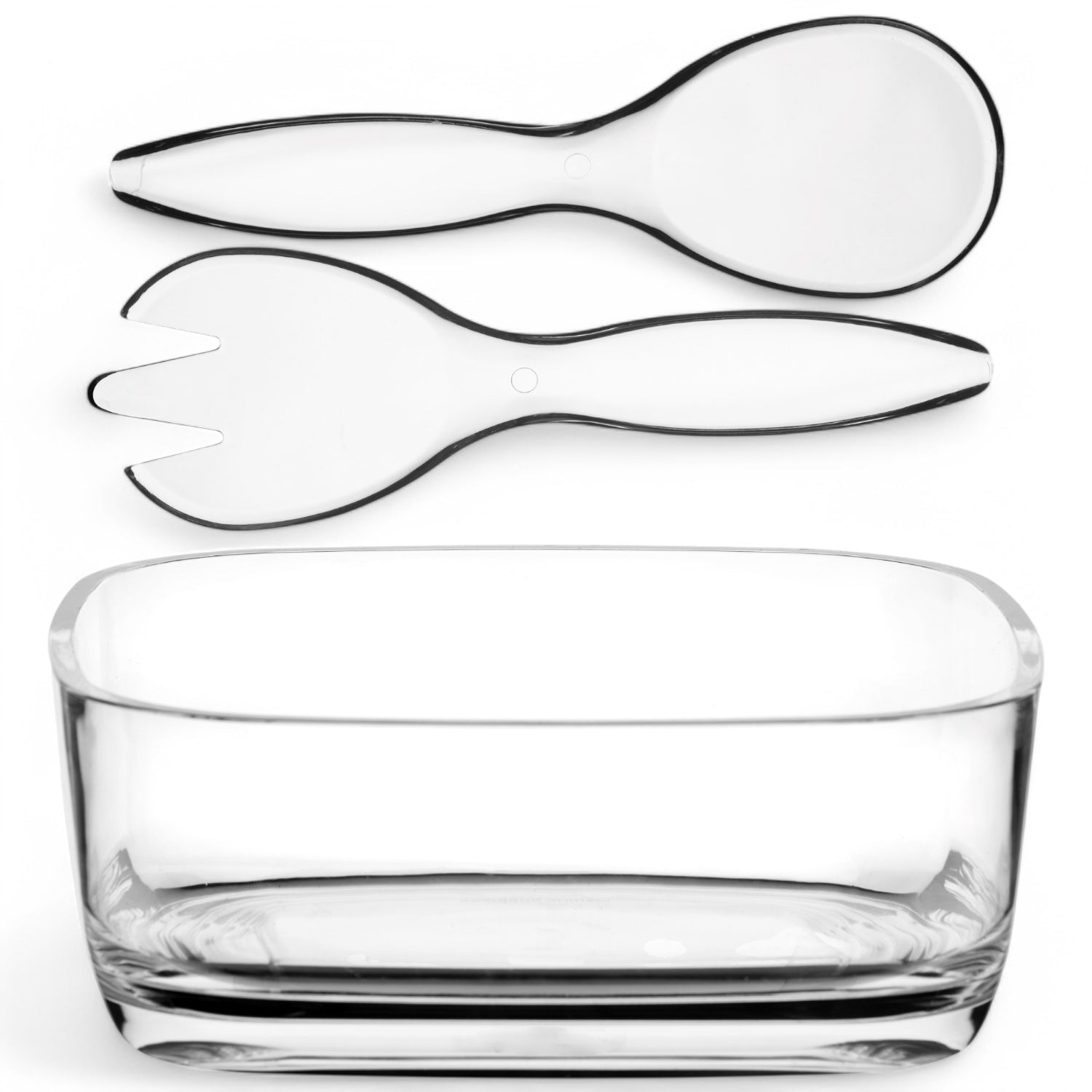 Happy saladeschaal met bestek – vierkant, onbreekbaar, in 3 kleuren