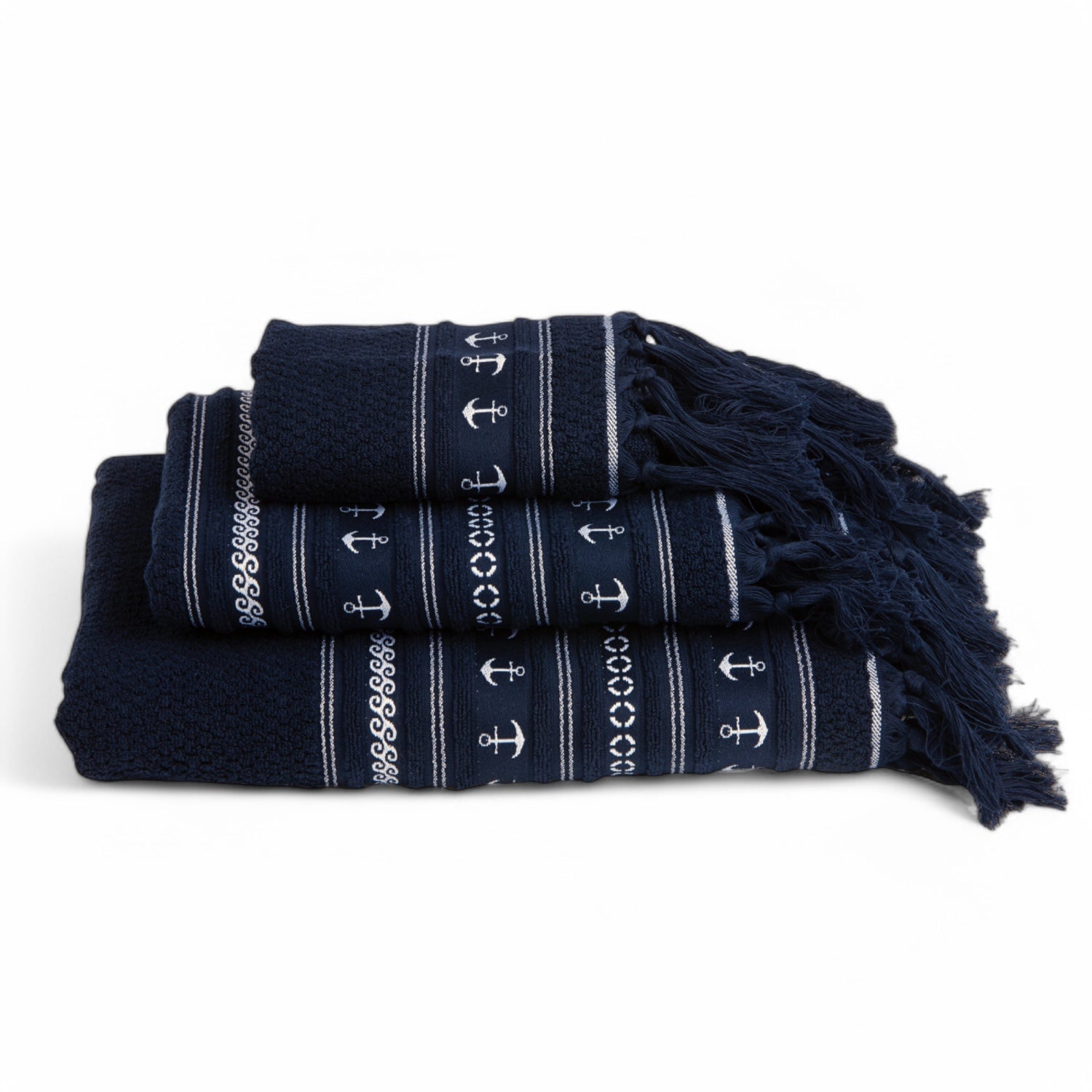 Handoeken set Santorini met ankers Pure luxe in de badkamer in Navy en Acqua