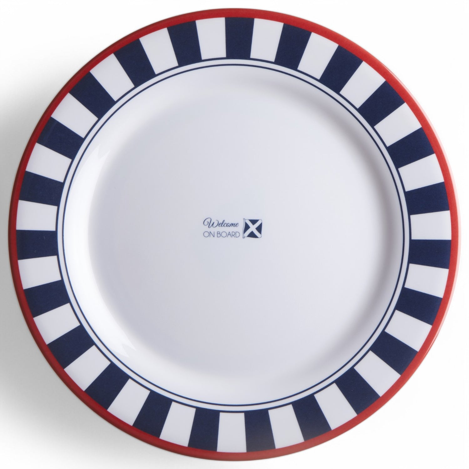 68001 dinerbord Venezia bootservies - wit met navy gestreept en rode accenten