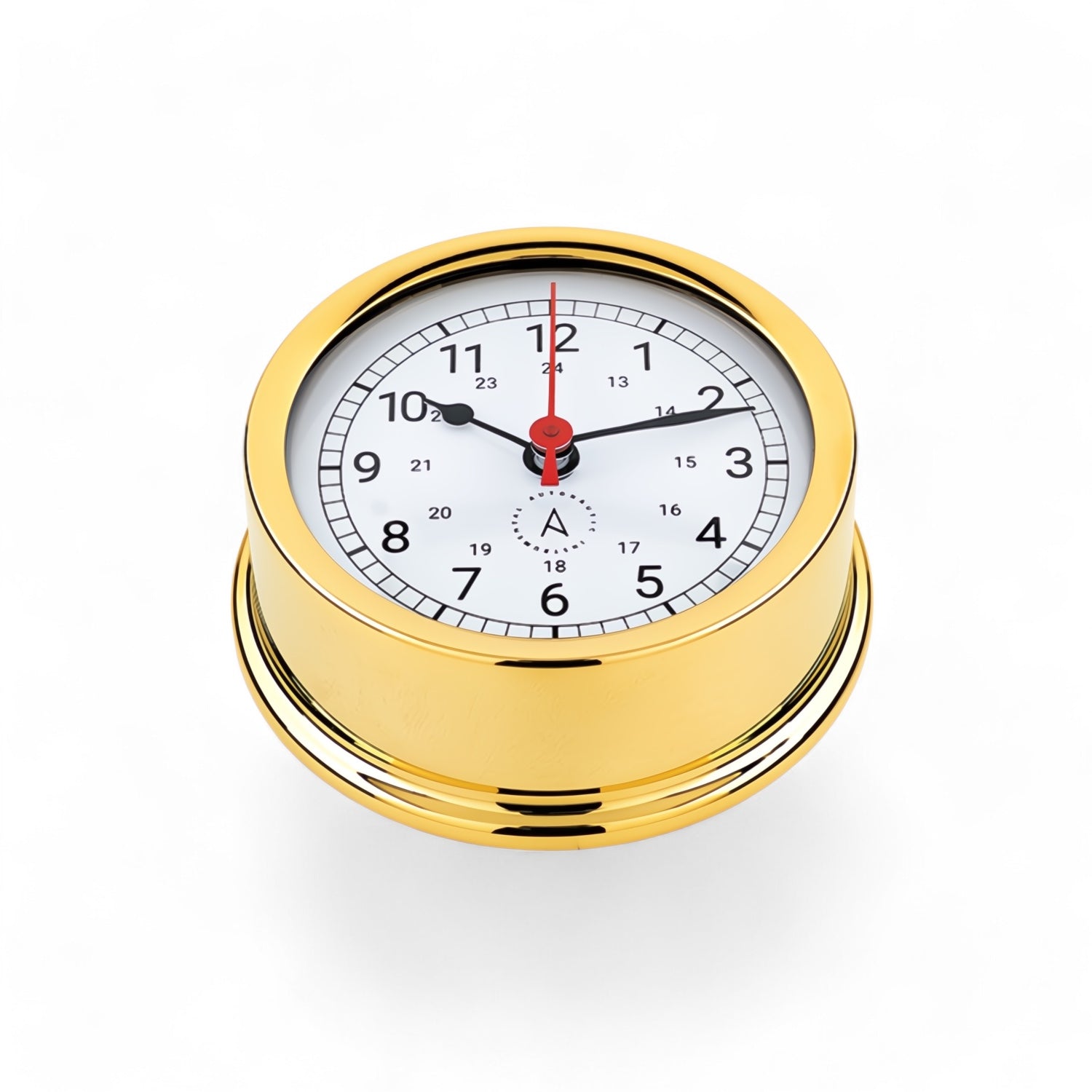 Autonautic Instrumental scheepsklok (95 x 35 mm) - quartz uurwerk, rode secondewijzer, Atlantic, goud.