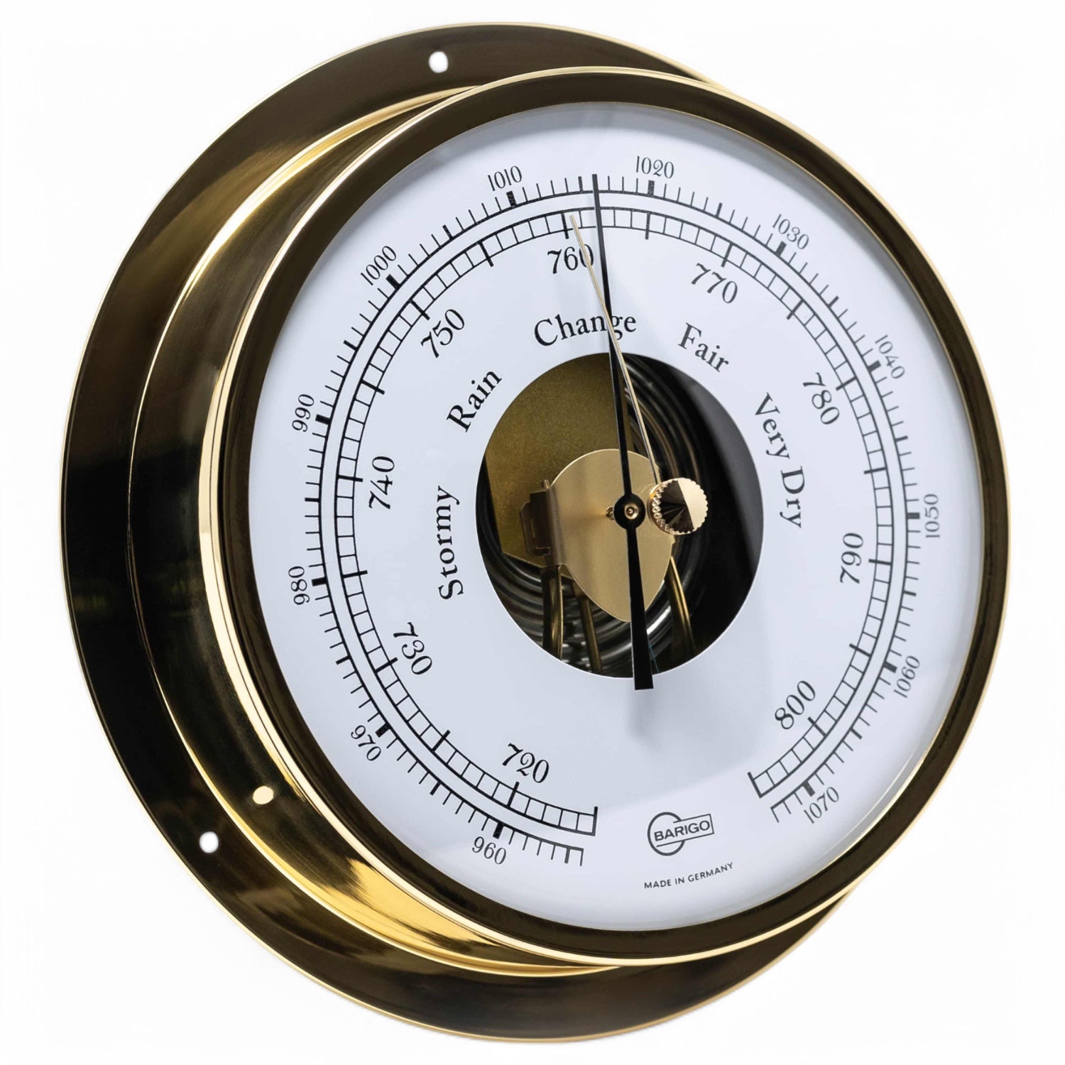 Barigo Viking barometer 111MS messing, aneroïde, klassiek, met open wijzerplaat,
