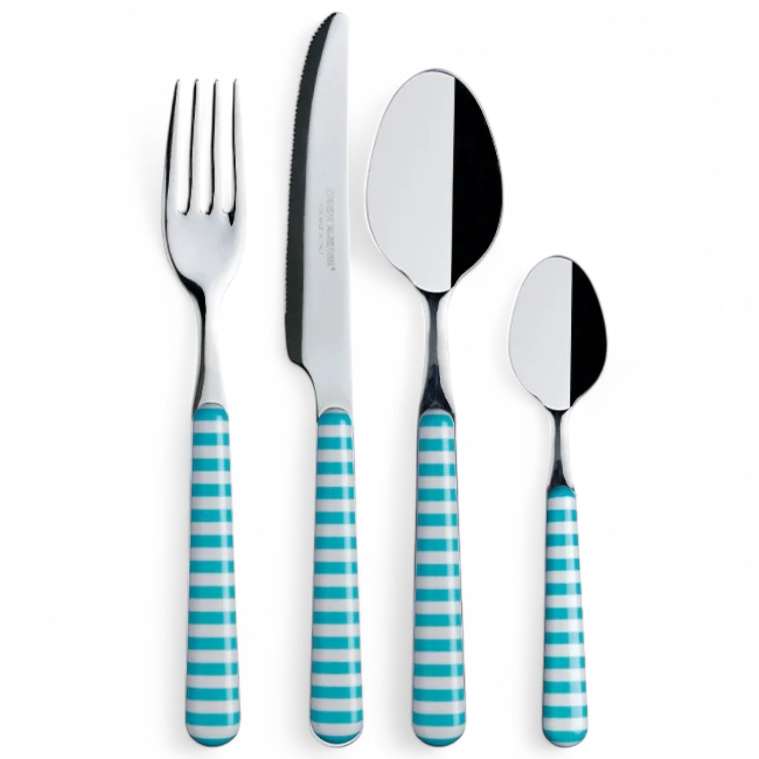 Bestekset Aqua 24-delig - RVS wit handvat met turquoise strepen