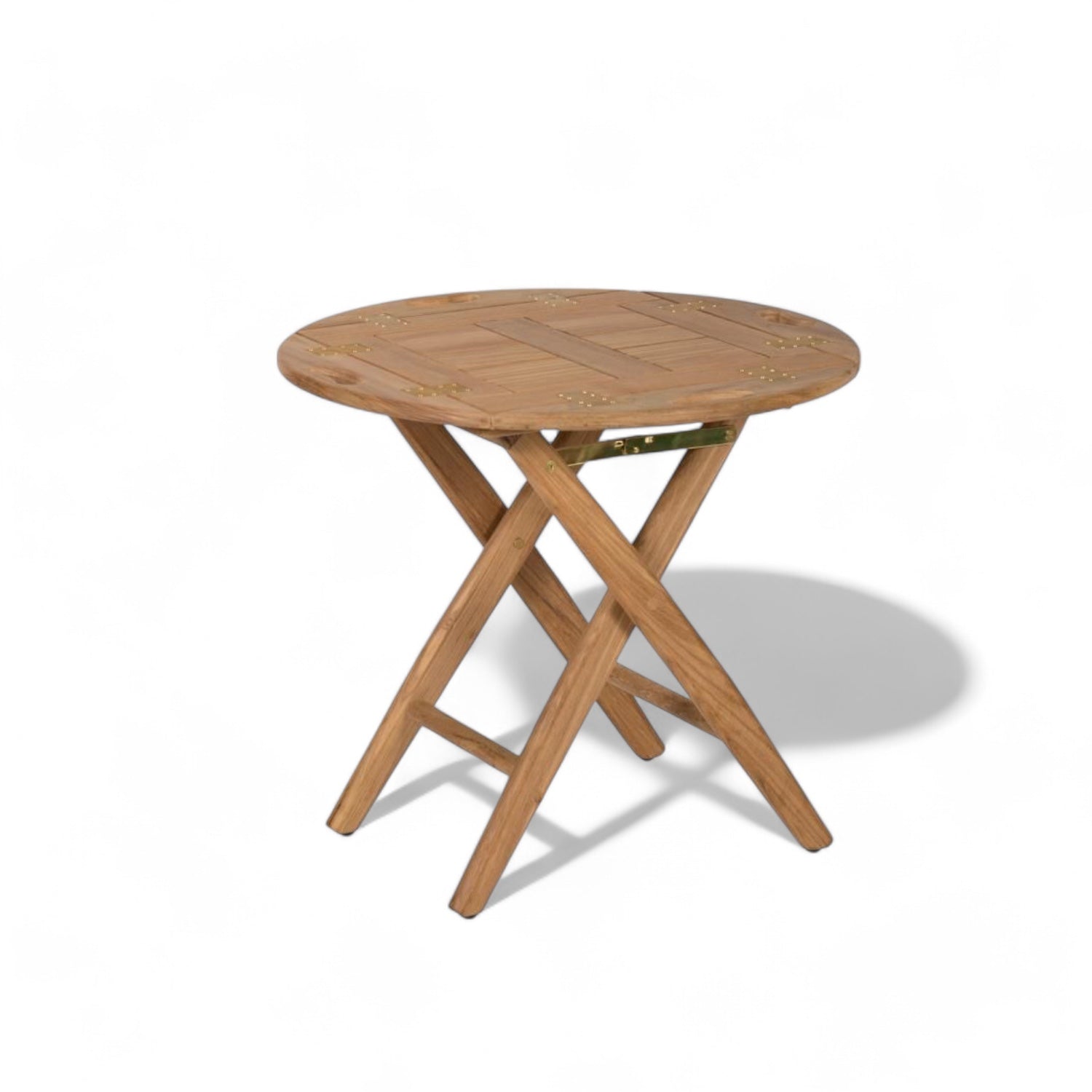 Butlertafel rond - teak met afneembaar dienblad (60 cm) ongeolied