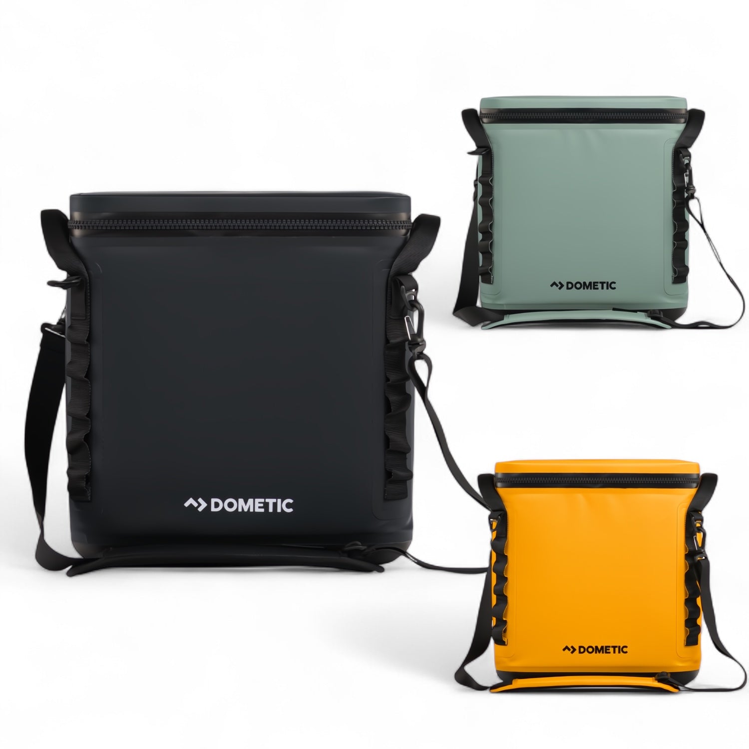 Dometic PSC19 Soft Cooler – waterdichte koeltas met top isolatie, 19 liter, in 3 kleuren Slate, Moss en Glow samen op de foto