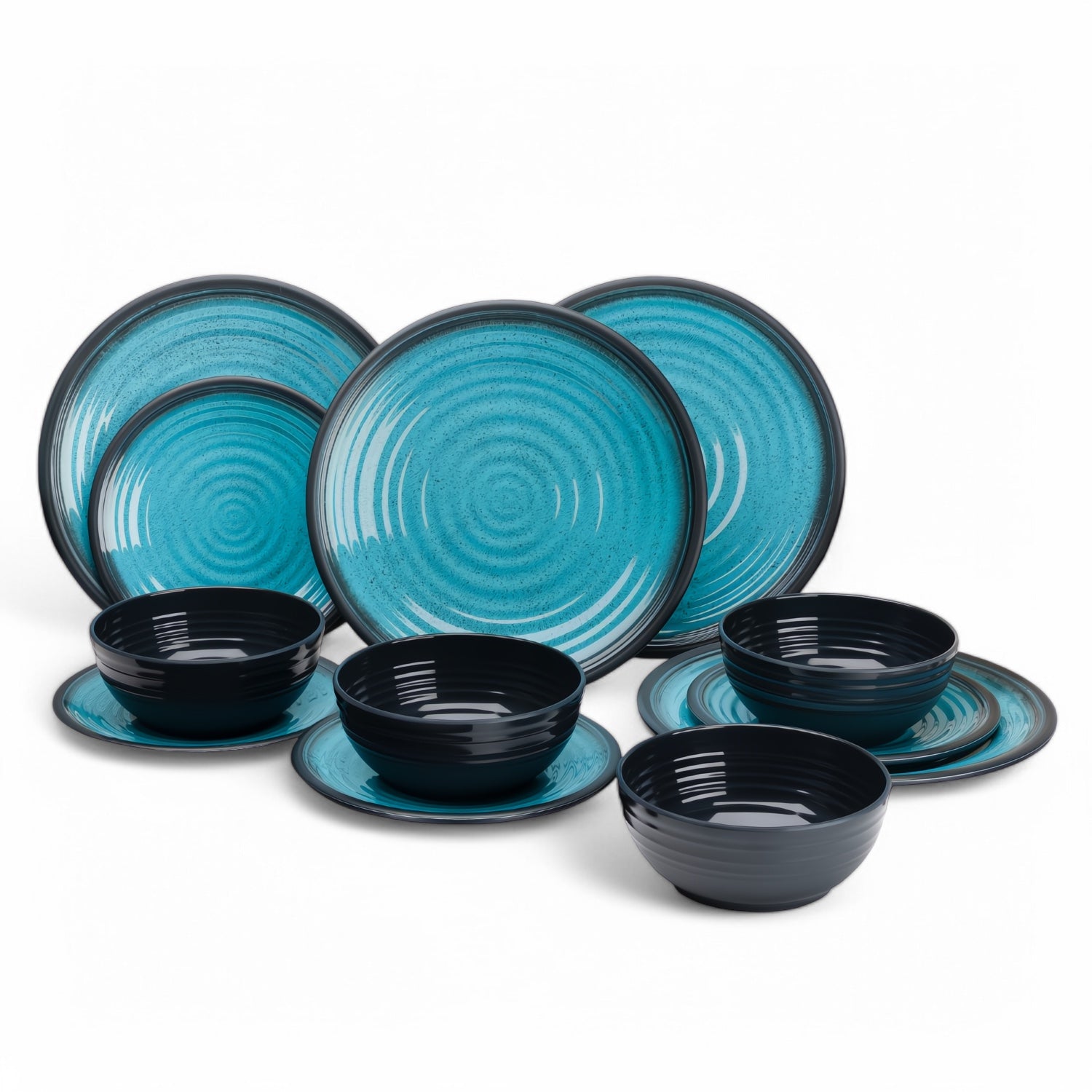 Flamefield onbreekbaar servies Granite (12-delig) – robuust melamine servies met granietlook in aqua of grey