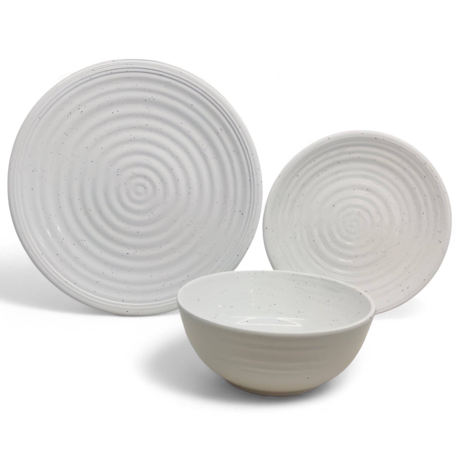 Flamefield Granite Pearl onbreekbaar servies – wit met ribbel patroon vrijstaand