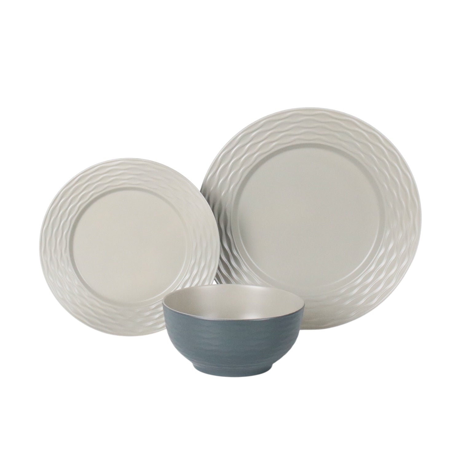 Flamefield Ripple Sand RS0112 melamine servies zand, grijs, natuur relief vooraanzicht