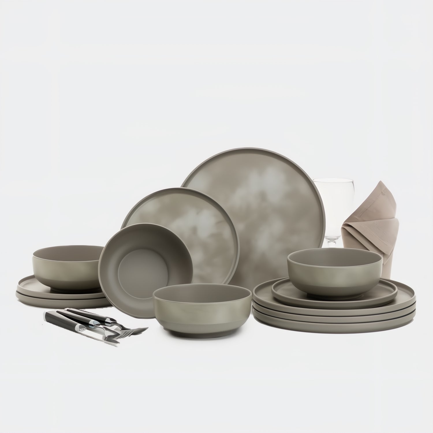 Flamefield serviesset Pebble Sky – 12-delig, mat grijs melamine buitenservies