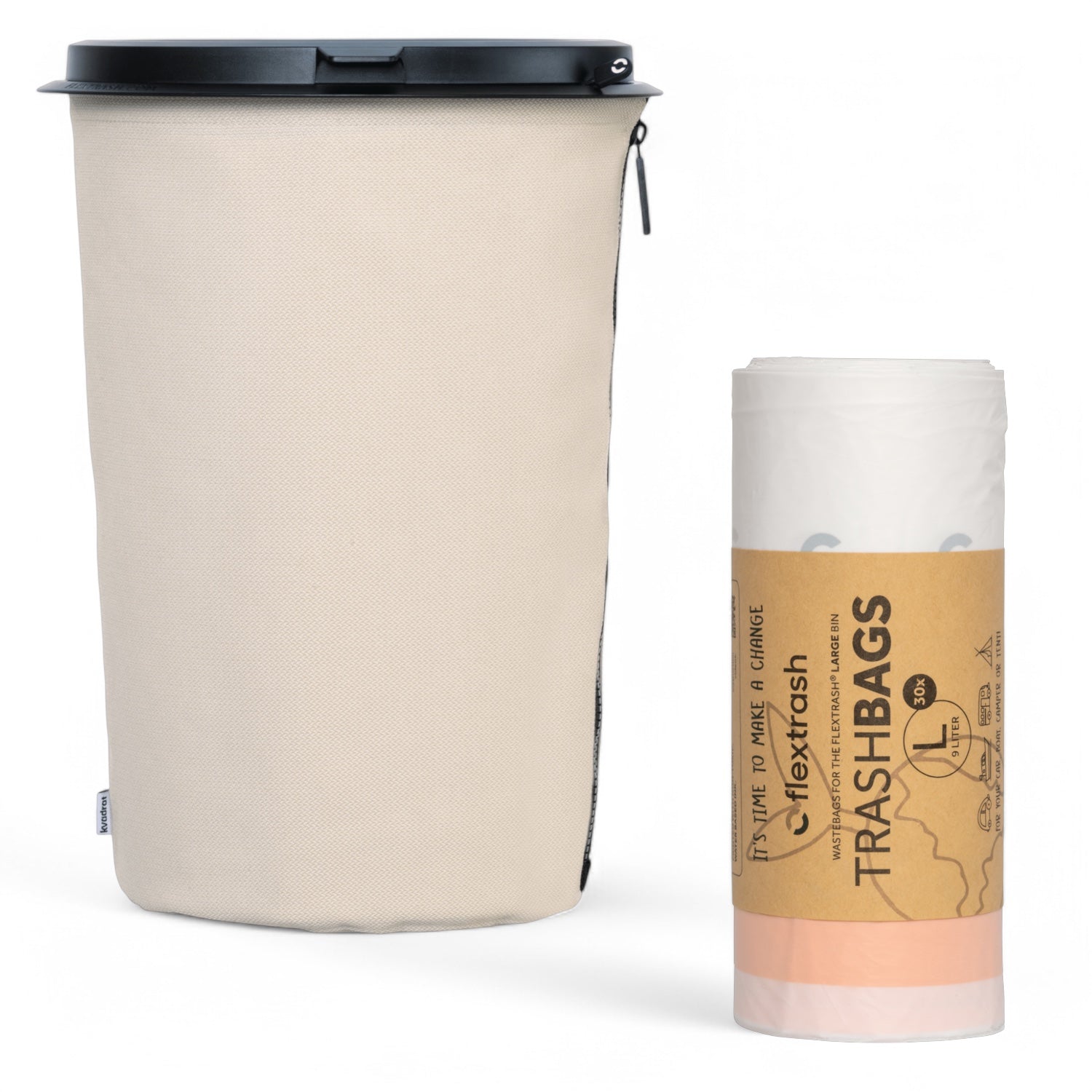 Flextrash flexibele prullenbak in kleur Casual Creme met afvalzakken maat L