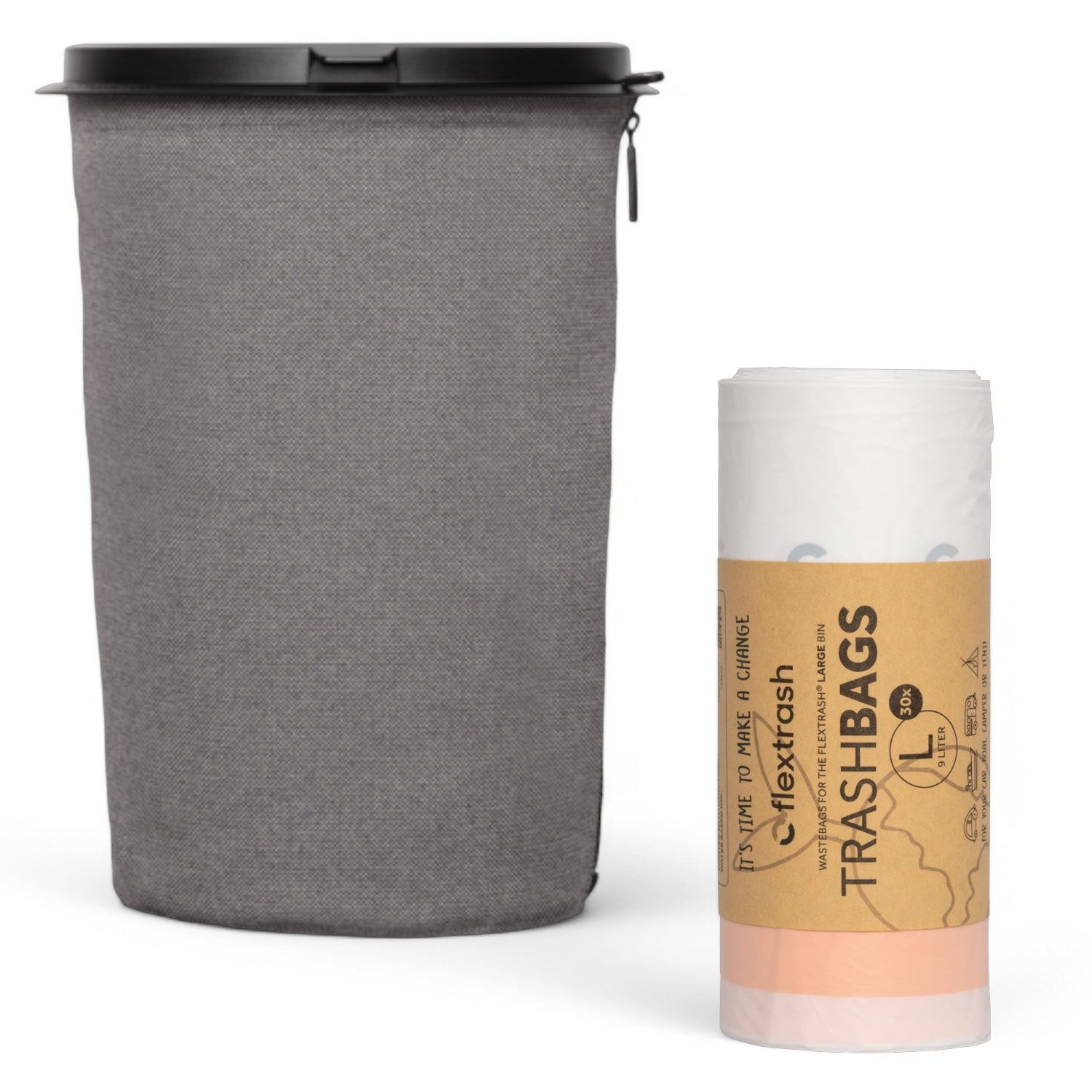 Flextrash flexibele prullenbak maat L in Graceful Grey met afvalzakken