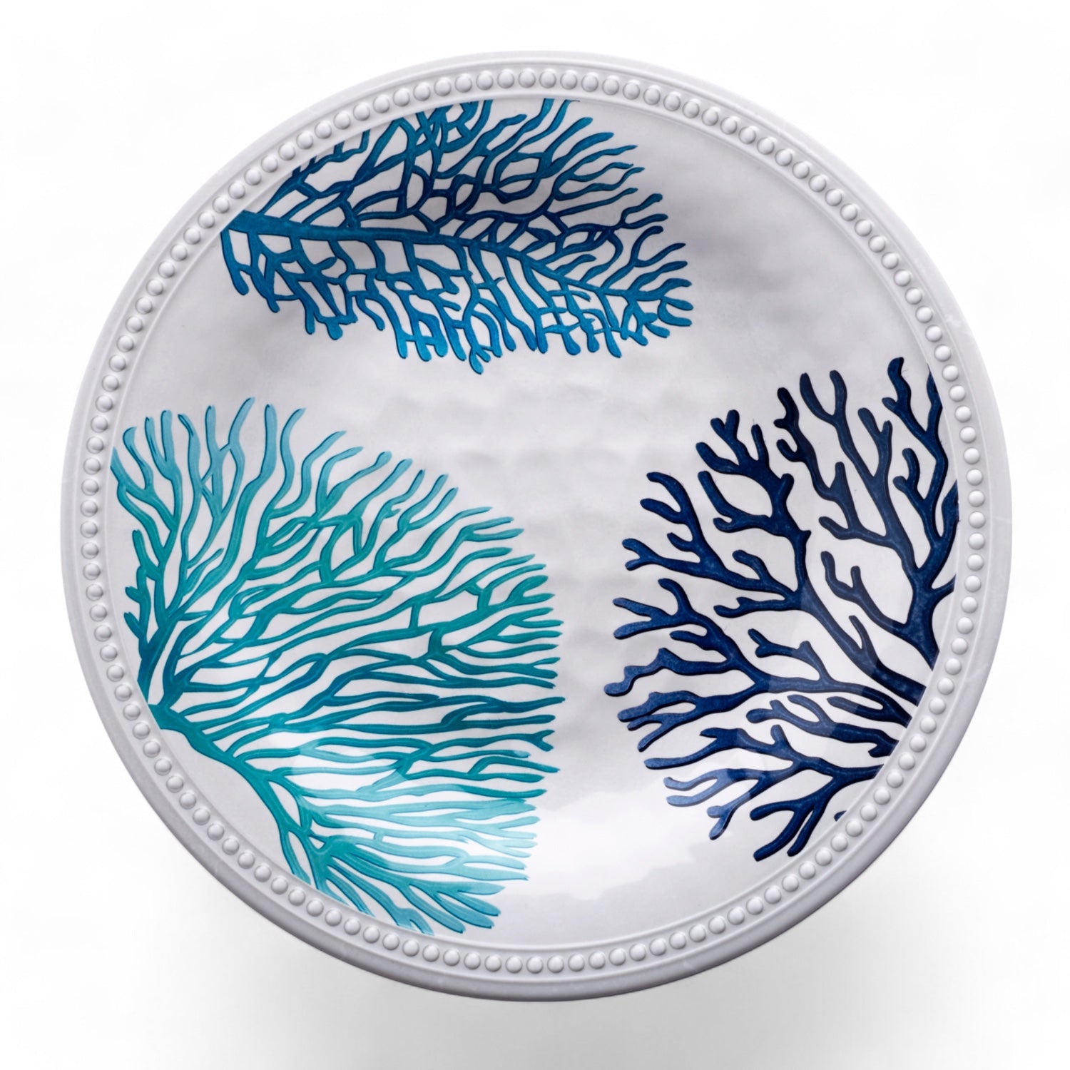Harmony Mare Blue melamine servies - wit met koraaldecoratie en parelrand dinerbord13001