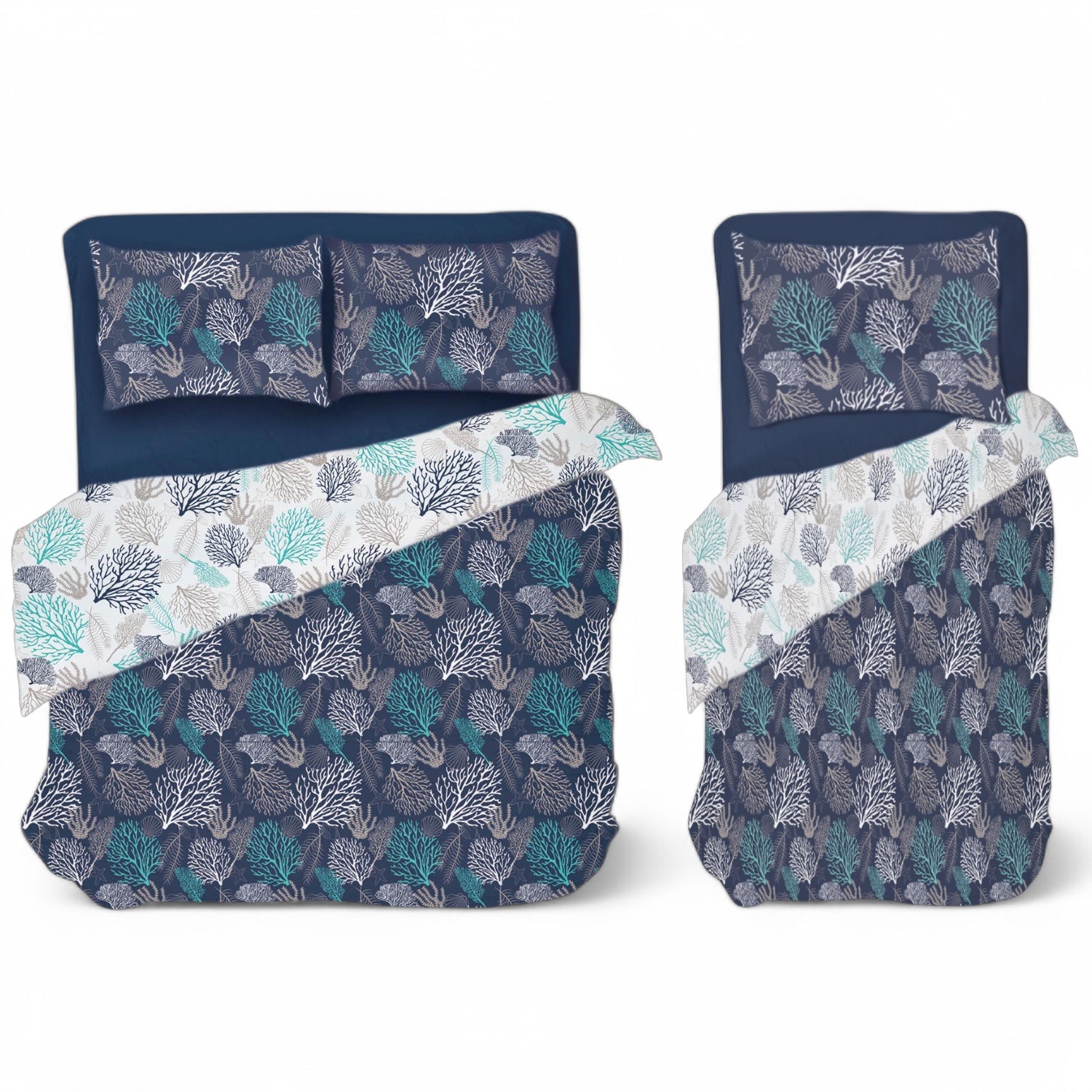 Dekbedovertrek Ibiza - luxe omkeerbaar design in marineblauw en wit, 100% katoen, single of double