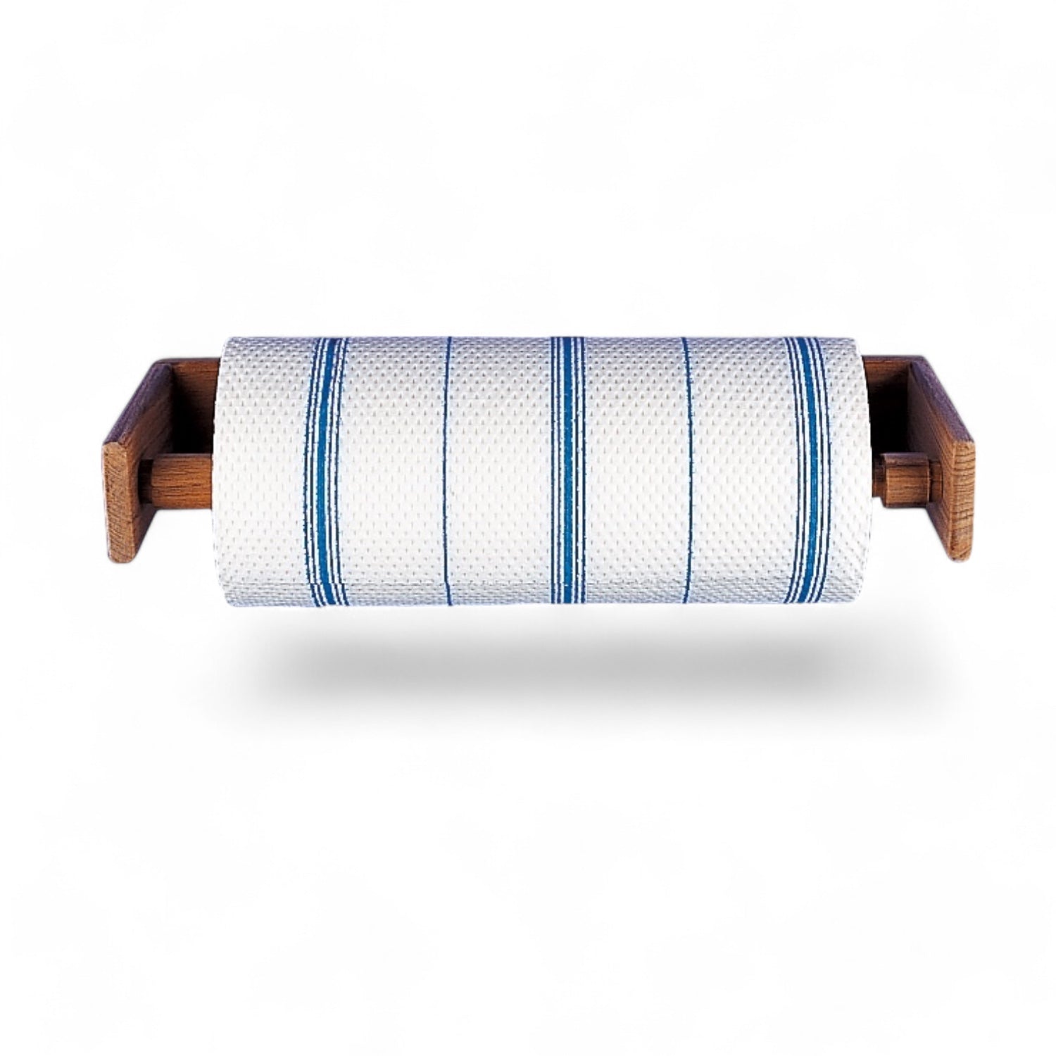 Keukenrolhouder teak hout ARCMarine 263_met_keukenrol in blauw wit gestreept