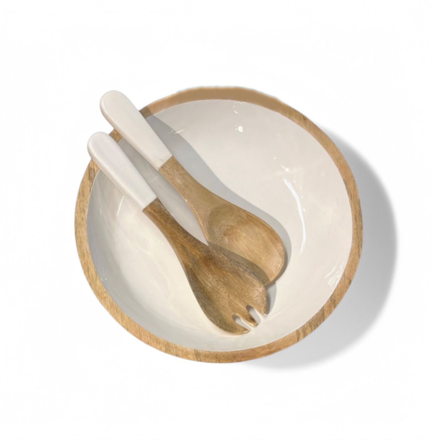 Marine Business Cocoa saladeschaal met bestek - mangohout met emaille, antislip, in wit