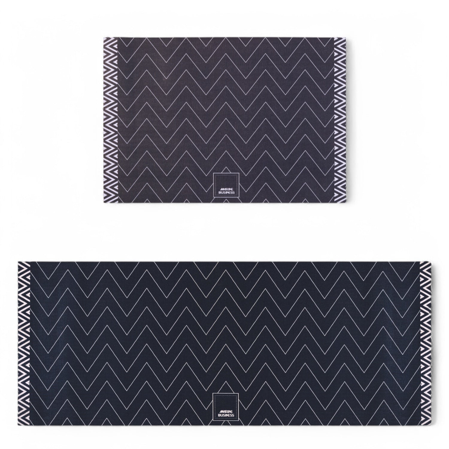 Marine Business Deurmat blauw-wit ruitpatroon 2 maten antislip vinyl groot en klein