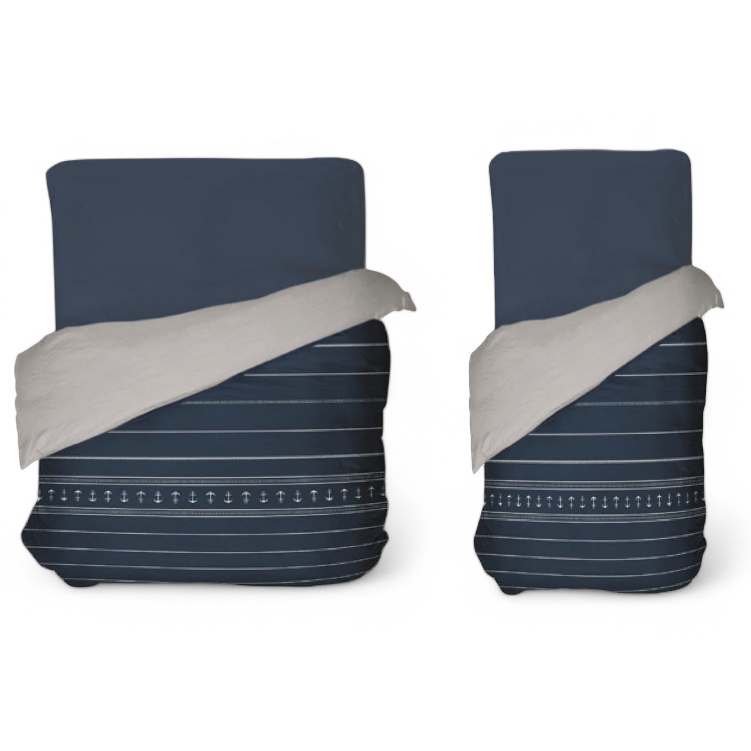 Sprei Santorini - navy dubbelzijdig met ankers, lichtgewicht, single of double