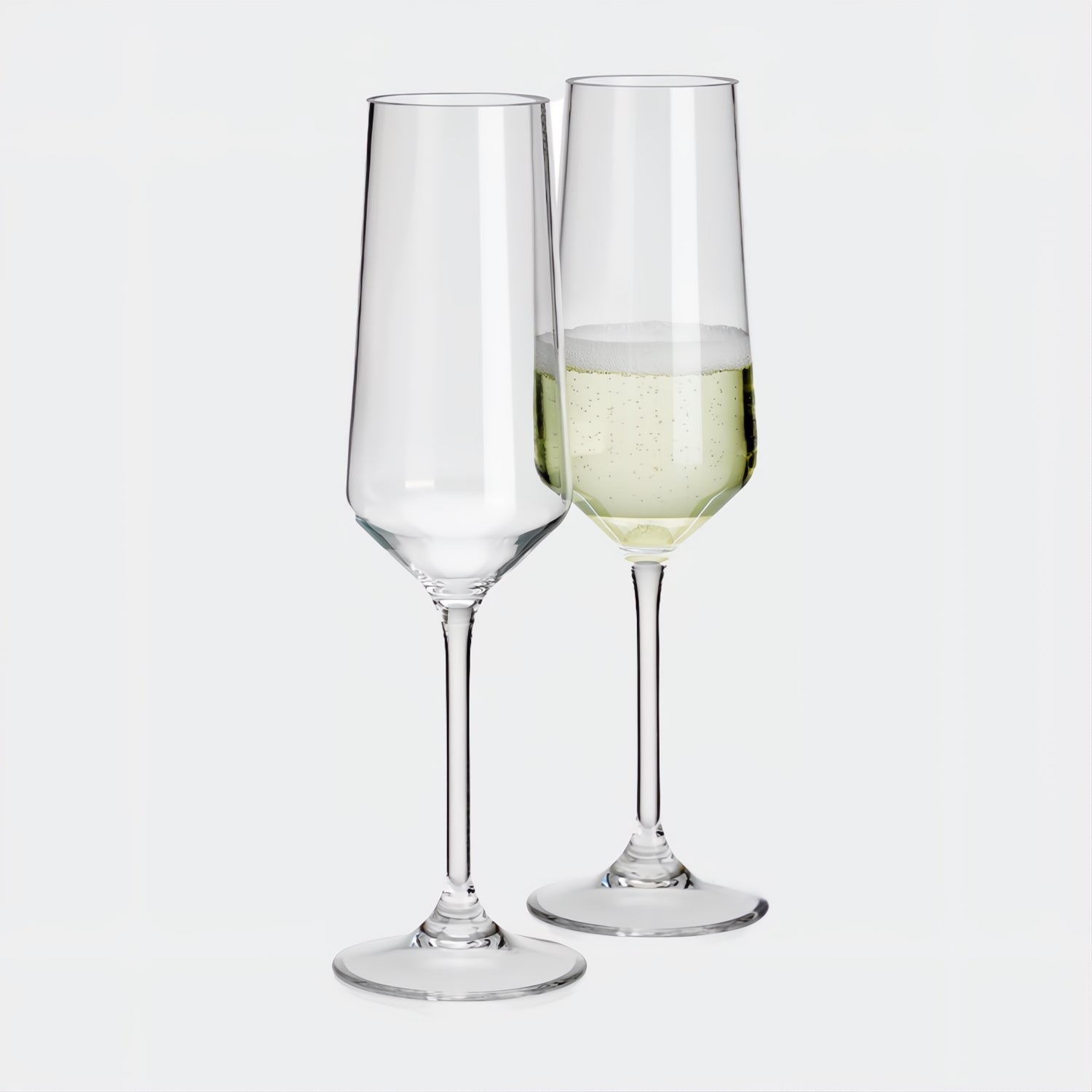 Flamefield champagneglas Savoy 295 ml (set van 2) – breukbestendig, lichtgewicht foto waarop 1 glas gevuld is