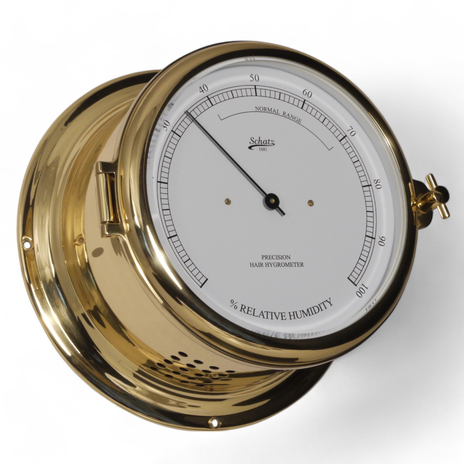 Schatz Royal haar-hygrometer 180 mm - stijlvolle luchtdrukmeter 480H messing glanzend