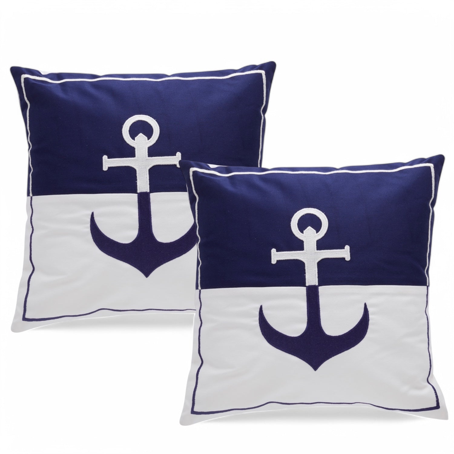 Sierkussen Santorini met geborduurd anker in cirkel - tijdloos comfort (set van 2) Santorini_anker_blauw_wit
