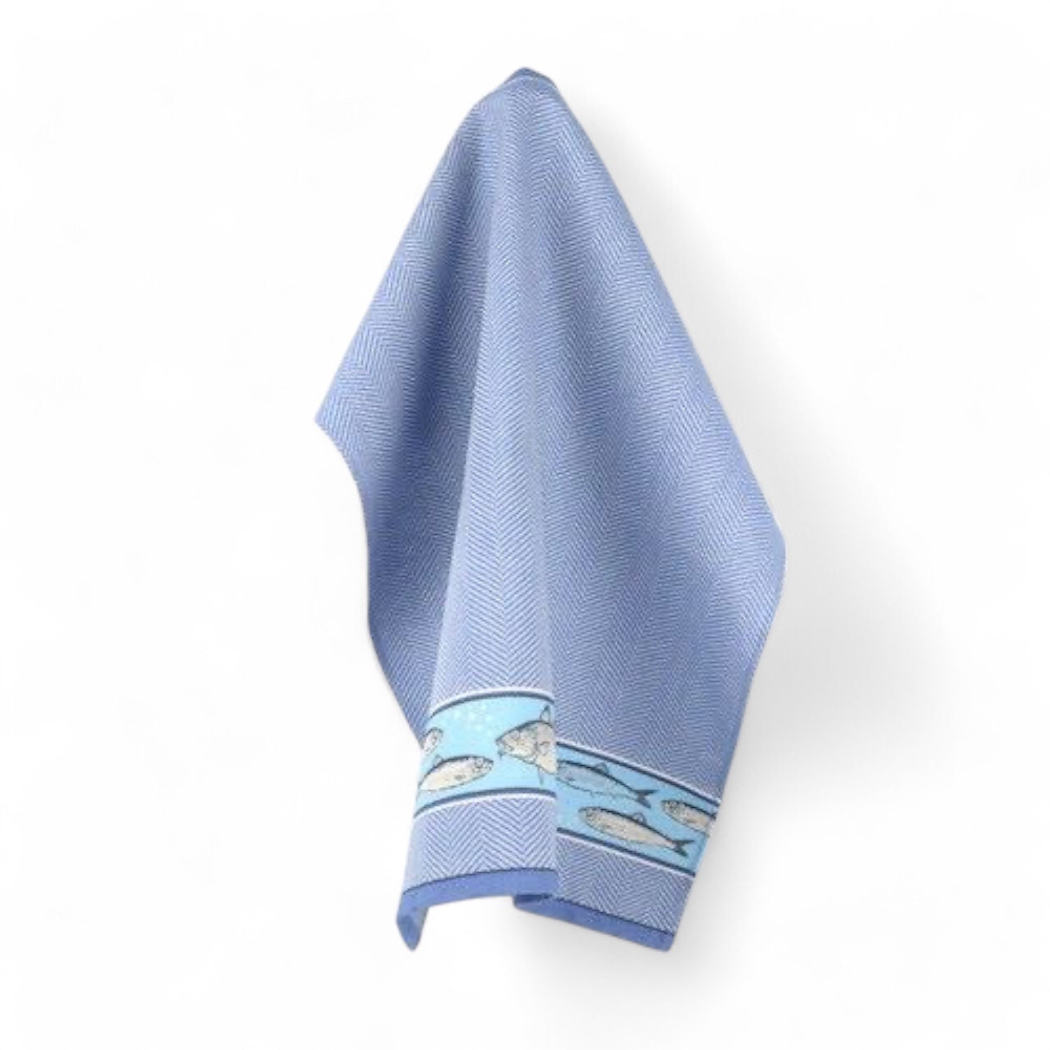 Bunzlau Castle Fish tea towel – organic cotton royal blue/light blue
