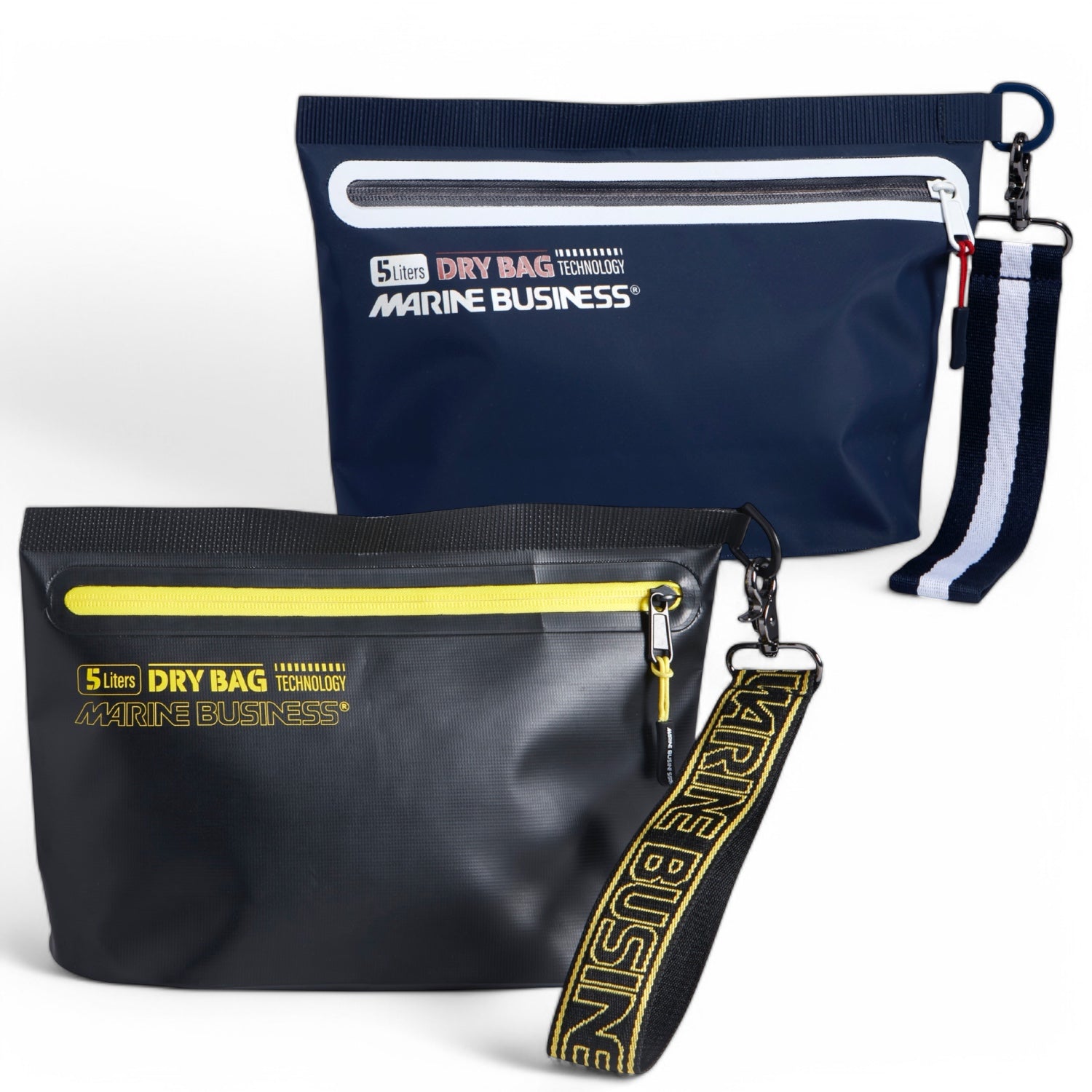 Toilettas Thalassa 5L - waterdicht in kleur zwart met geel en navy met wit