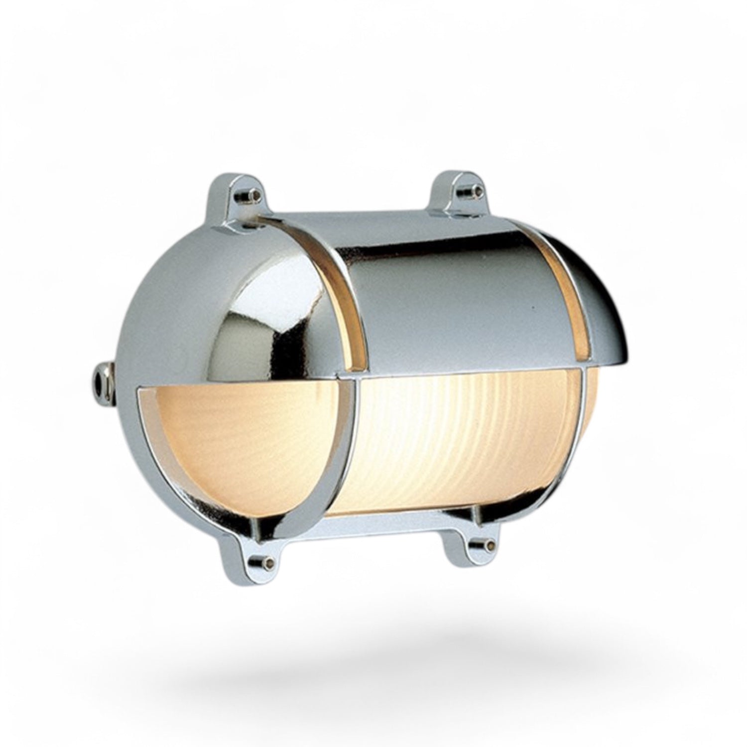 Waterdichte buitenlamp – chroom, ovaal, moderne nautische uitvoering, Foresti & Suardi, met brandende lamp