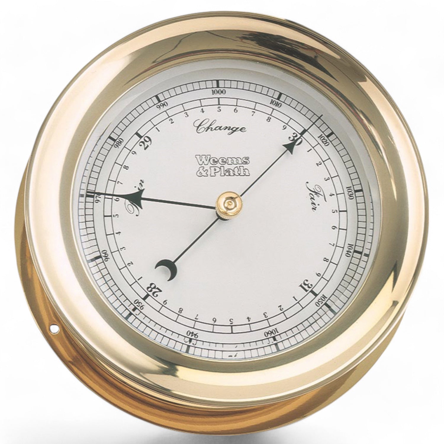 Weems & Plath Admiral barometer 191 x 67 mm - massief messing met handgepolijste laklaag