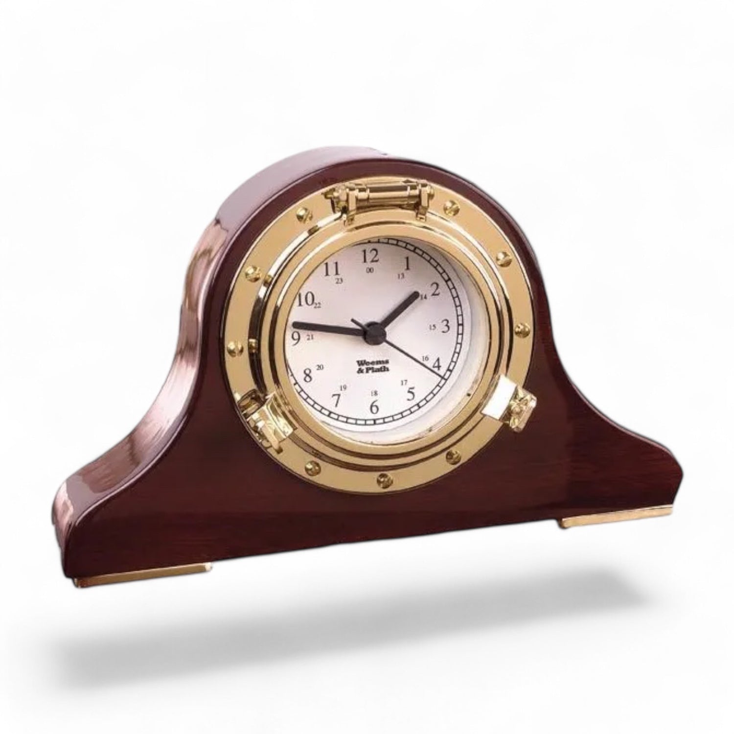 Weems & Plath Nautical Tambour klok 198 x 117 x 43 mm - luxe bureauklok in messing en hout 410500