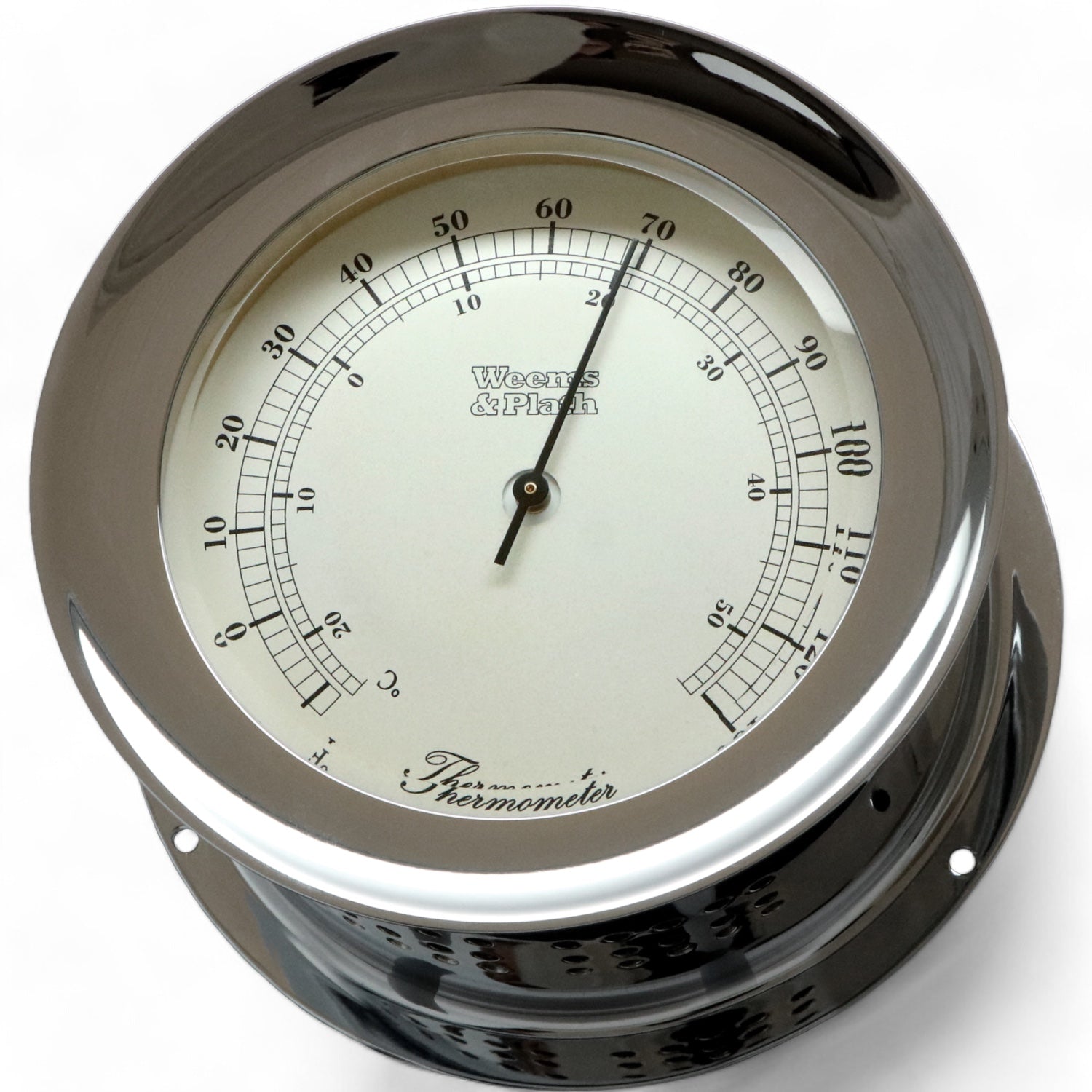 Weems en Plath Atlantis thermometer 140 x 73 mm - verfijnd klassiek met handige schroefring in chroom kleur