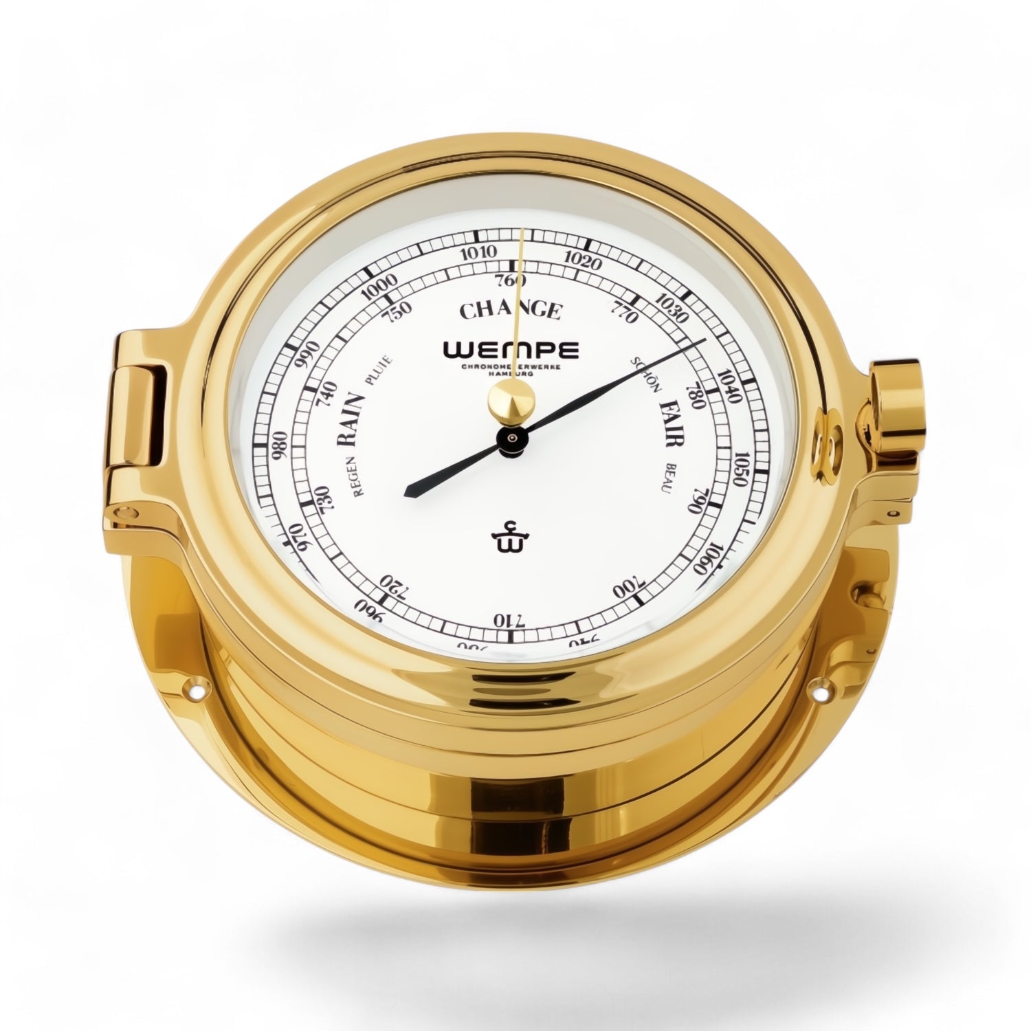 Wempe Cup II messing barometer 140 x 47 mm - massief rvs, nauwkeurig, duurzaam