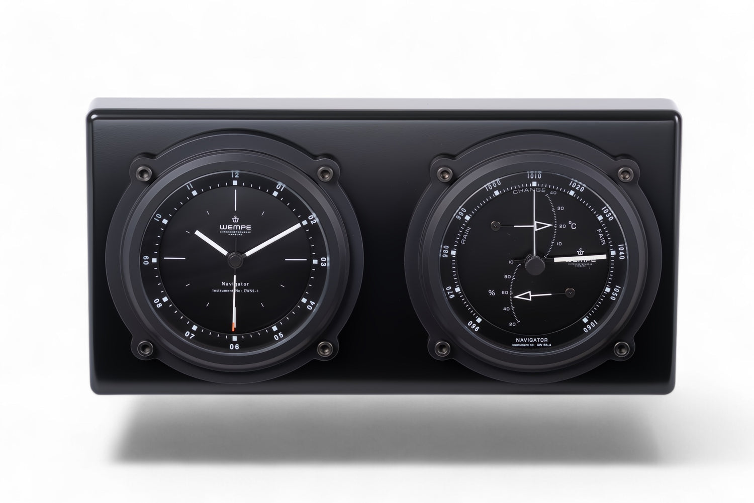 Wempe Navigator II Combinatie-Instrument - klok, weerstation, zwart aluminium, rechthoekig