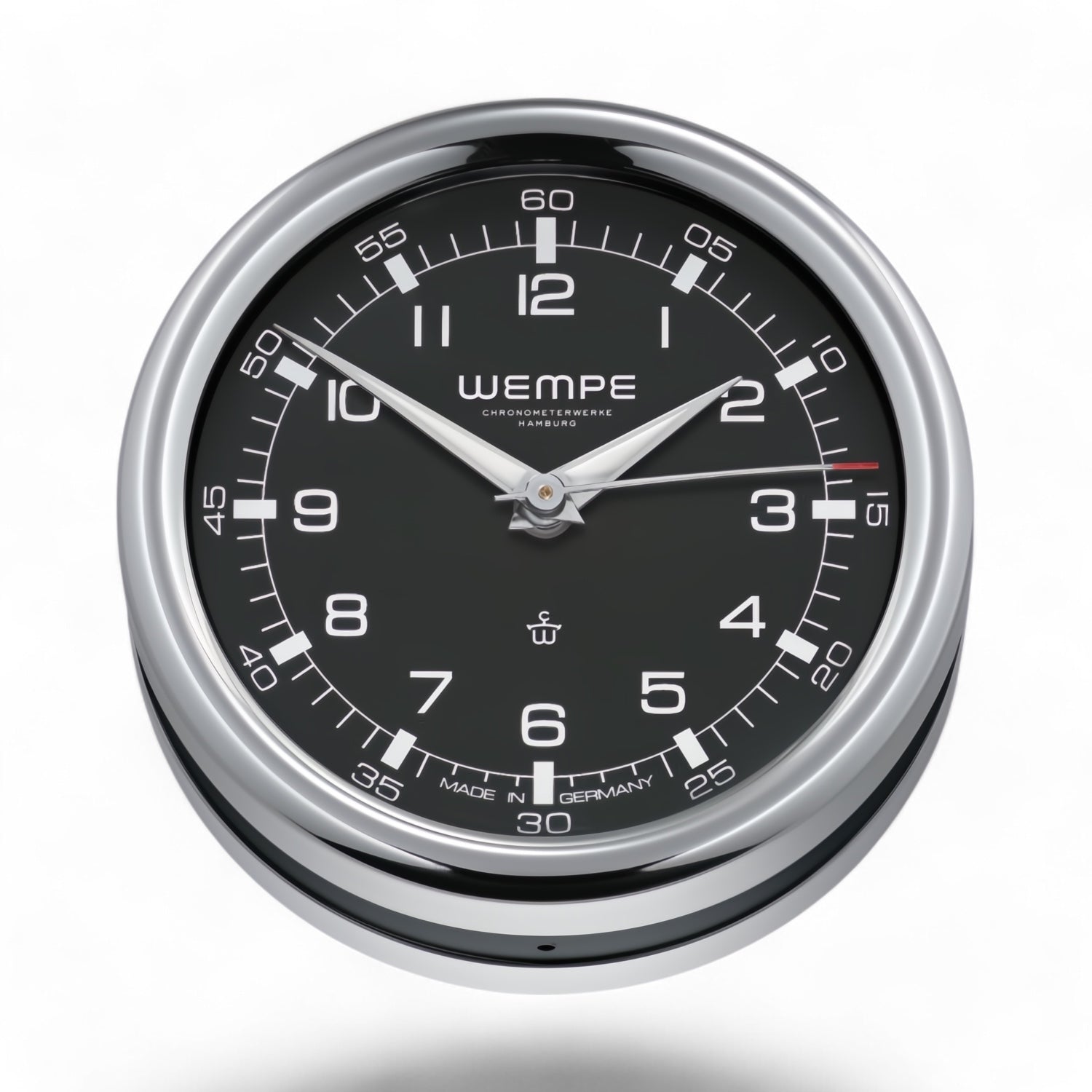 Wempe Pilot Scheepsklok 100 x 35 mm - roestvrijstaal met zwarte wijzerplaat, LumiNova, quartz uurwerk