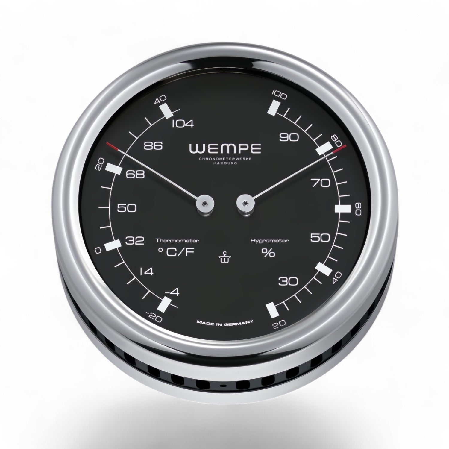Wempe Pilot comfortmeter met zwarte wijzerplaat 100 x 35 mm - gepolijst roestvrij staal, LumiNova-indexen