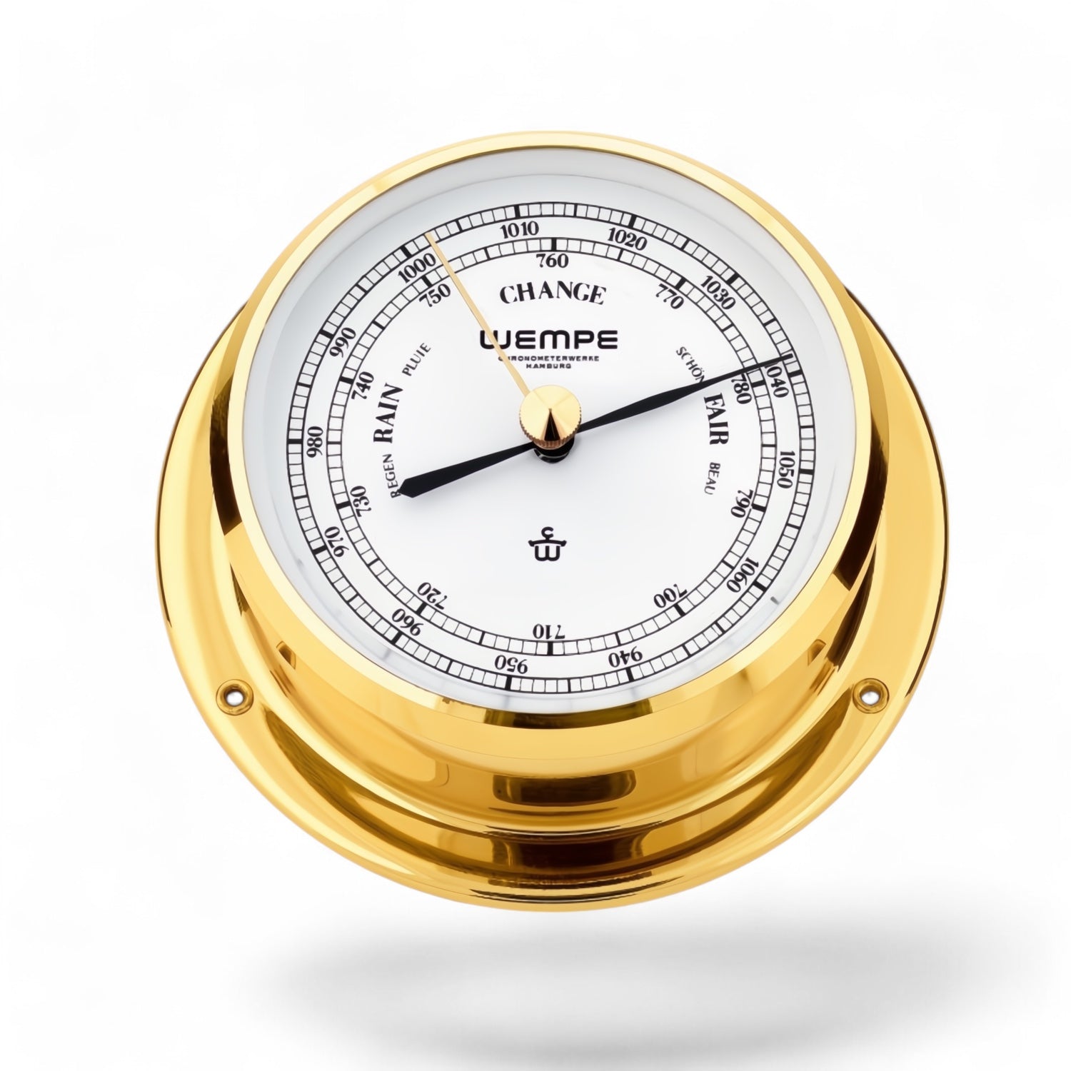 Wempe Skiff barometer 110 x 42 mm - messing, mechanisch, compacte weersvoorspeller