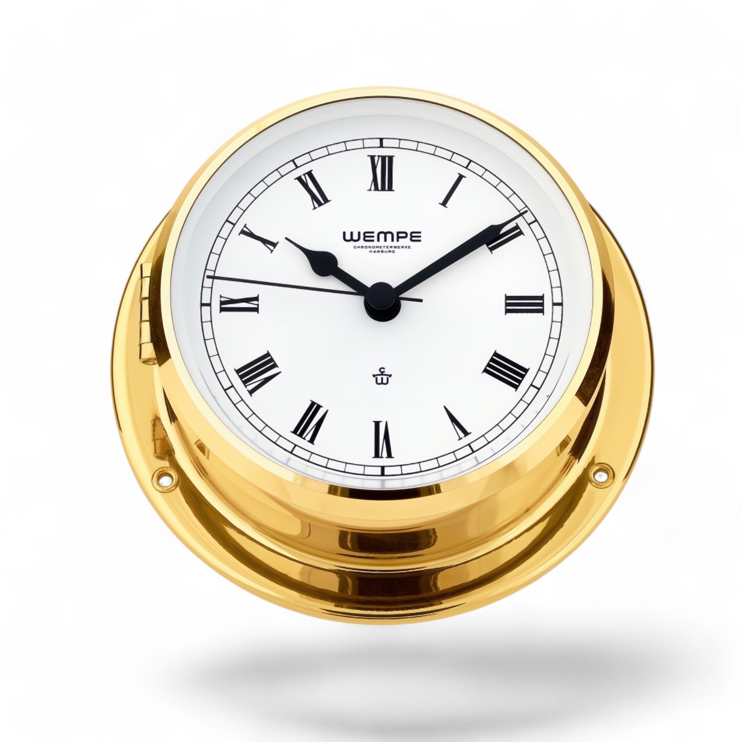 Wempe Skiff messing scheepsklok 110 x 42 mm - quartz uurwerk, met drukknopsluiting, Romeinse cijfers