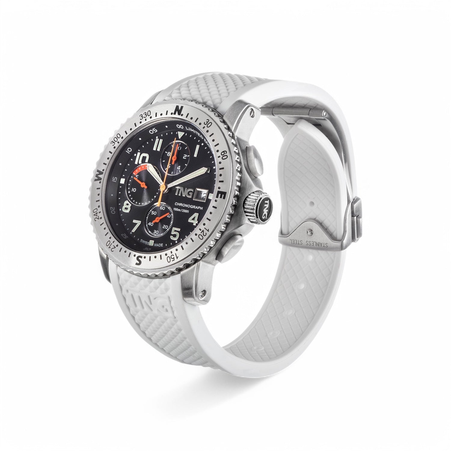 TNG sporthorloge Baltic Cup 43 mm zwarte wijzerplaat en TPU bandje
