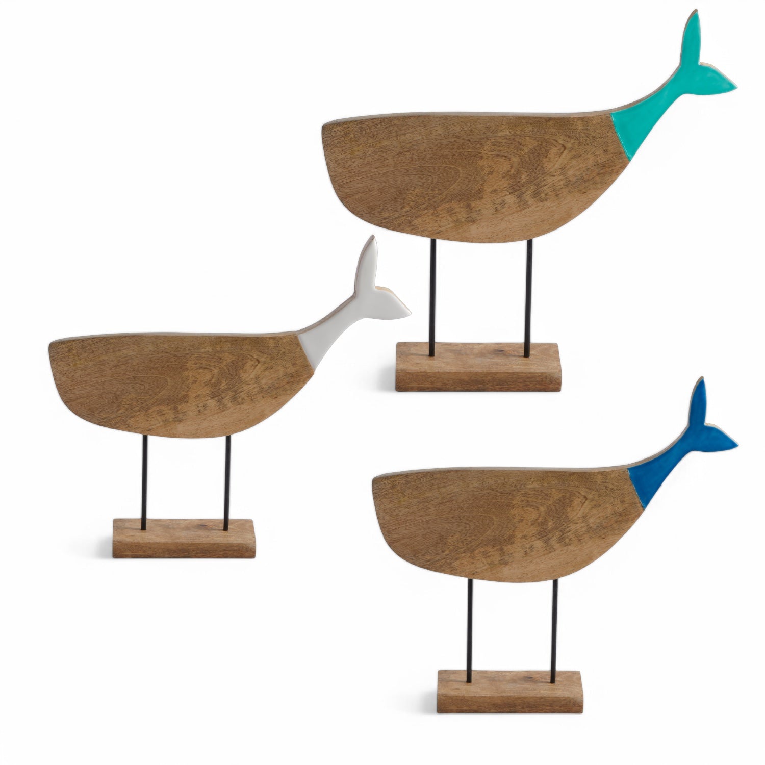 Cocoa Walvis handgemaakte houten decoratie op standaard - 3 kleuren