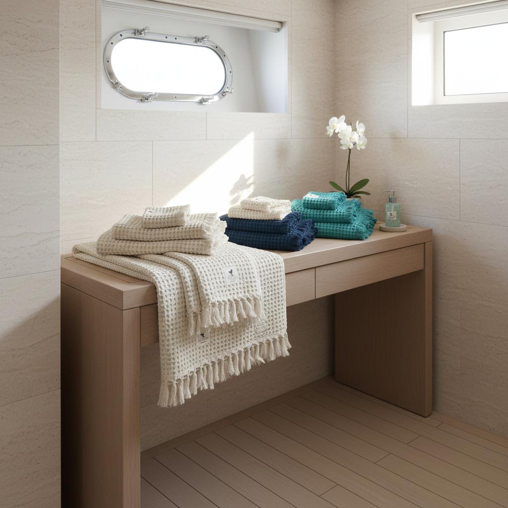 Sea salt waffle handoeken sets in de badkamer