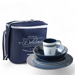 14144 serviesset 24delig uit Sailor Soul Bootservies - Luxe wit en blauw met streepjes en anker accent
