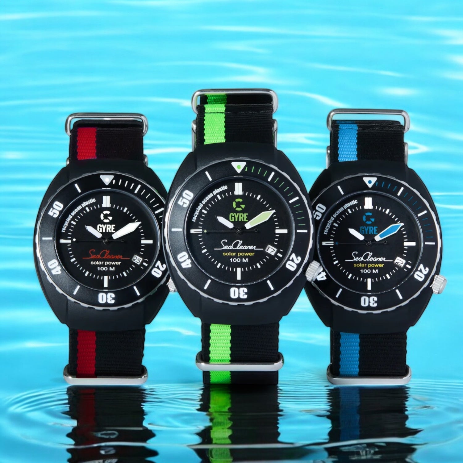 Gyre horloge SeaCleaner - duurzaam design met gerecycled materiaal in drie kleuren