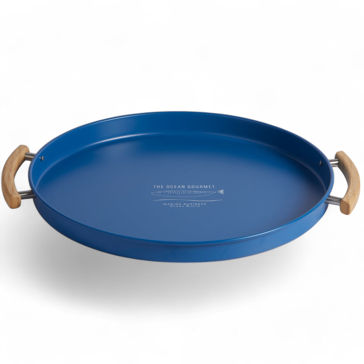 23211_Menorca_Tray_Blue-emaille met houten hadnvat