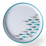 28002 ontbijt met vissen uit het Coastal melamine servies - met oceaandecor in wit, turquoise, grijs