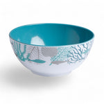 28007 kom met koraal en met vissen uit het Coastal melamine servies - met oceaandecor in wit, turquoise, grijs