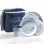 28144 serviesset 24delig Coastal melamine servies - met oceaandecor in wit, turquoise, grijs