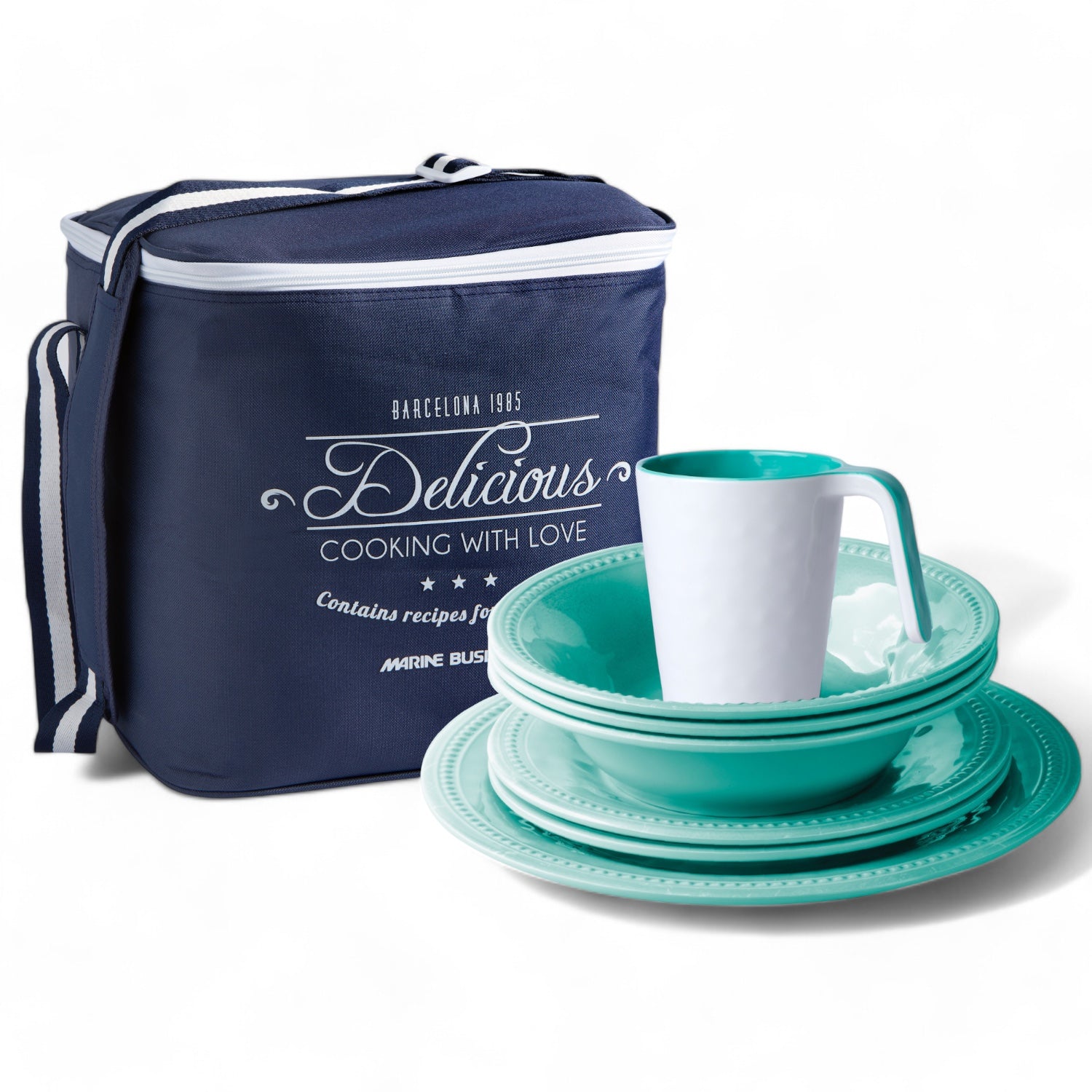 38144_38145_Harmony acqua bootservies - onbreekbaar, effen met klassieke parelrand serviesset voor 4 of 6 personen