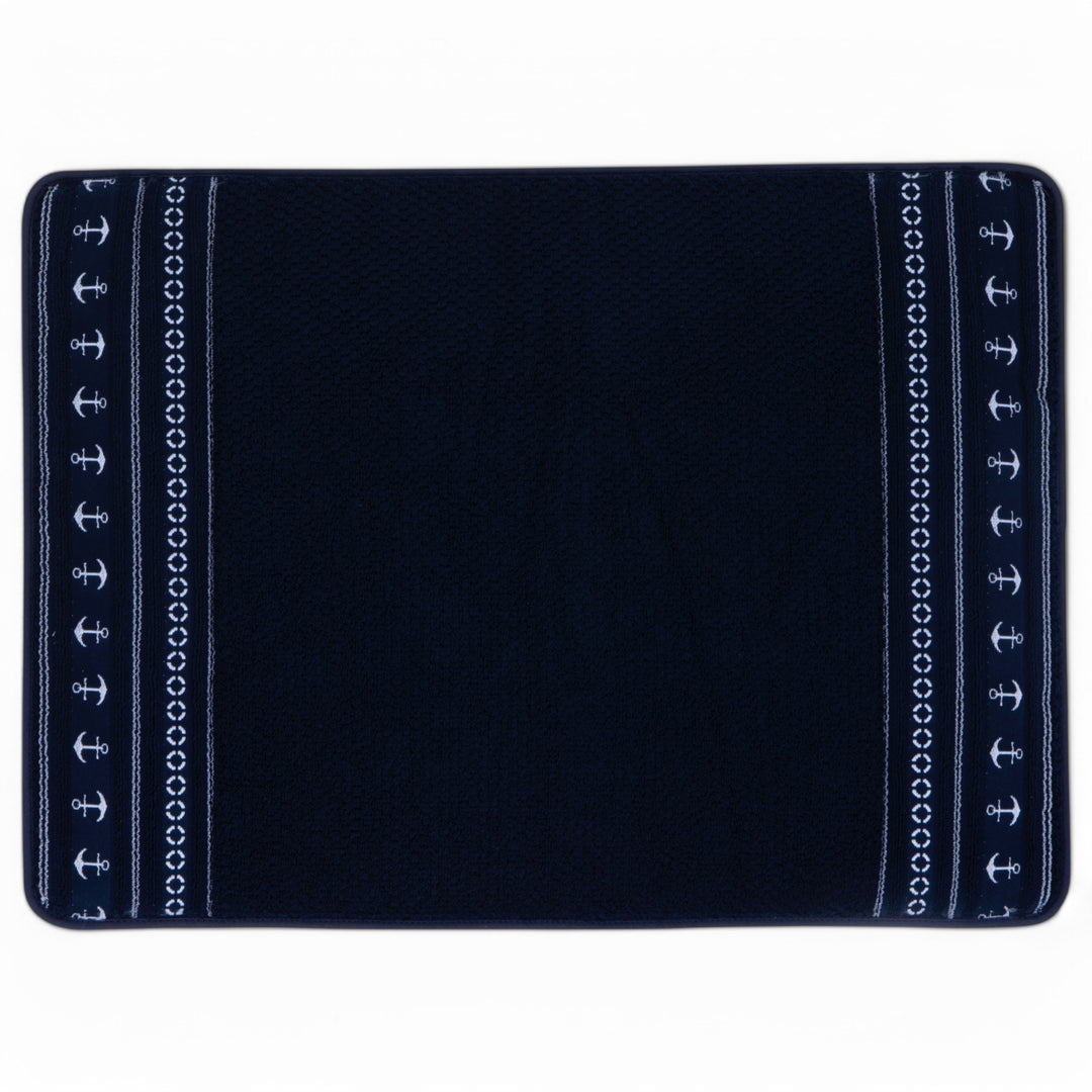 Badmat anti-slip  Santorini  100% Katoen in navy en wit voor een grieks gevoel