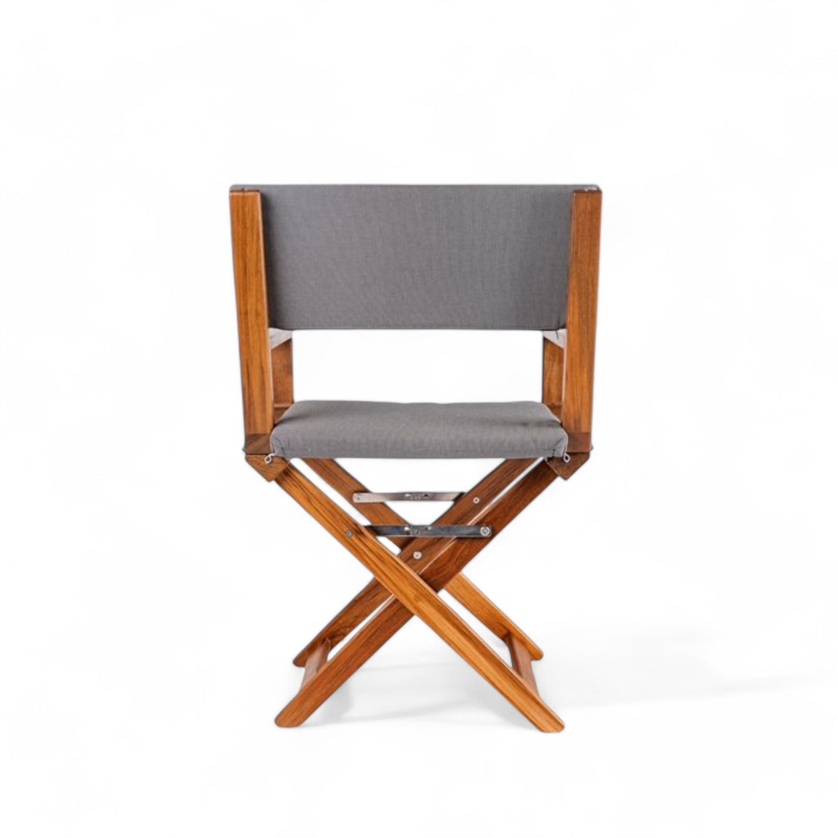 Achterzijde van regisseursstoel the Edge - geolied teak, luxe, inklapbaar, met comfortabele forza zwart kussenset