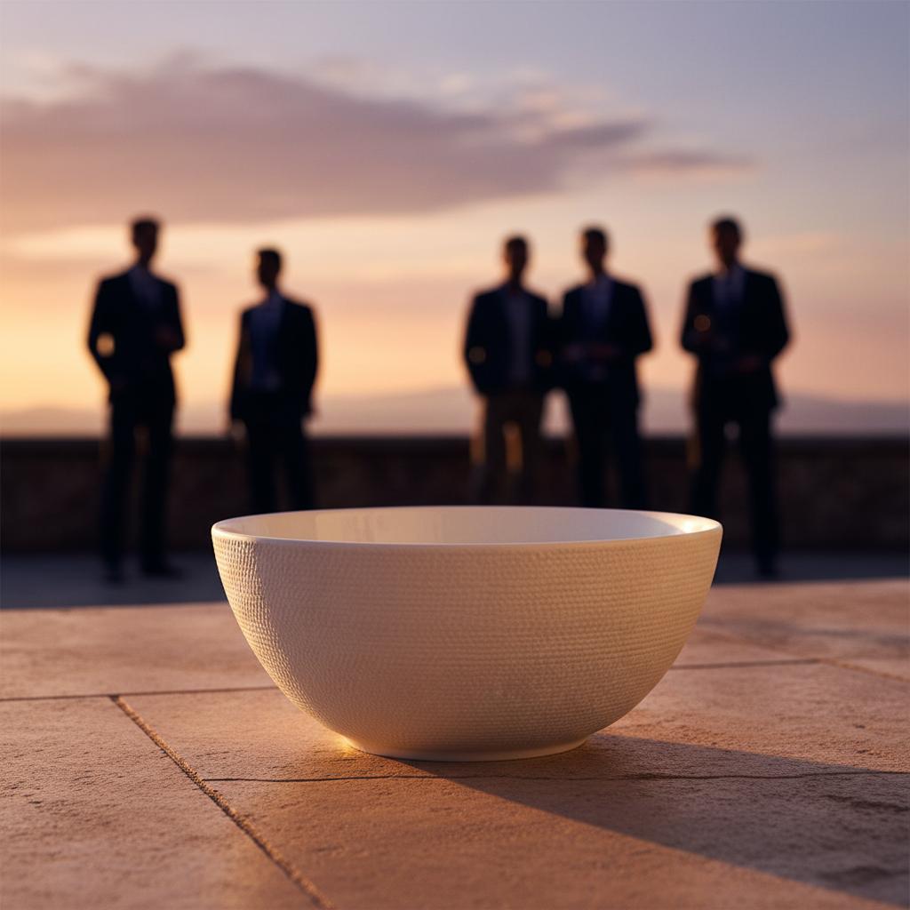  Ambree Large Salad Bowl Stone on stone with people on the background